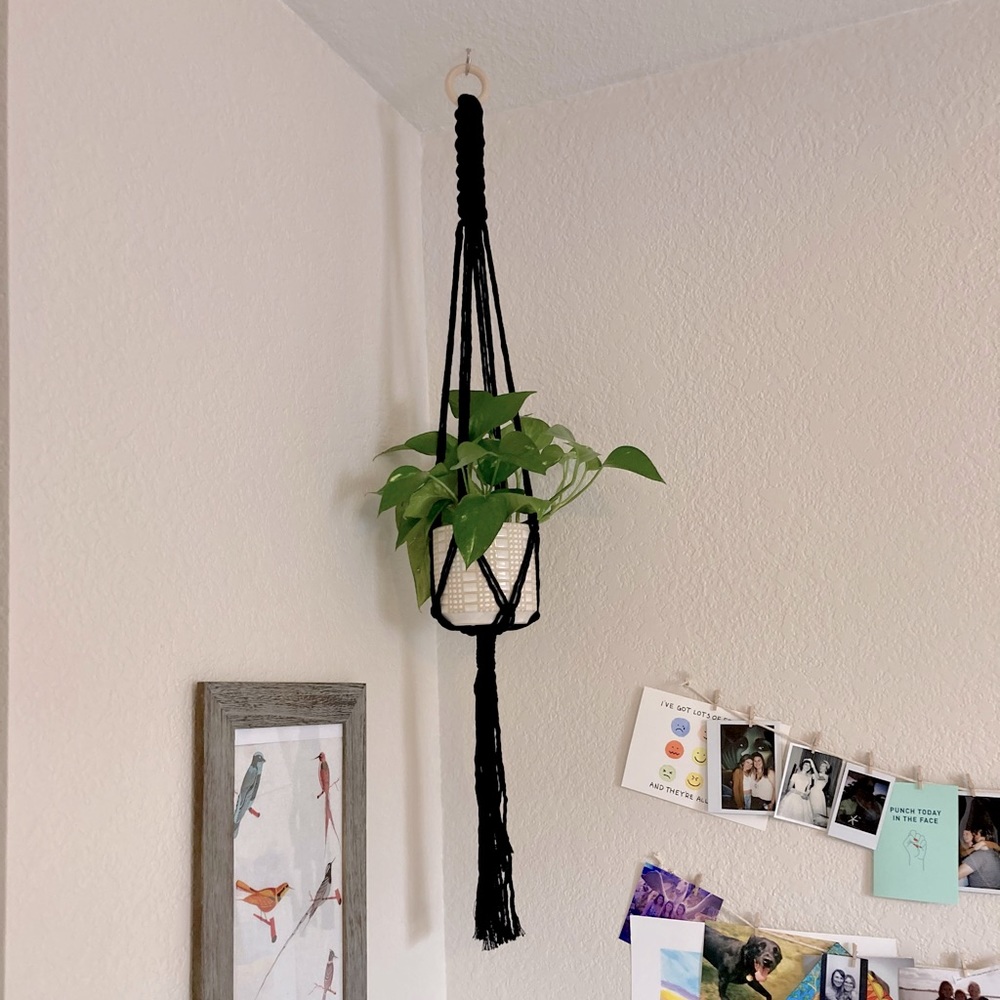 Handmade black macrame plant hanger